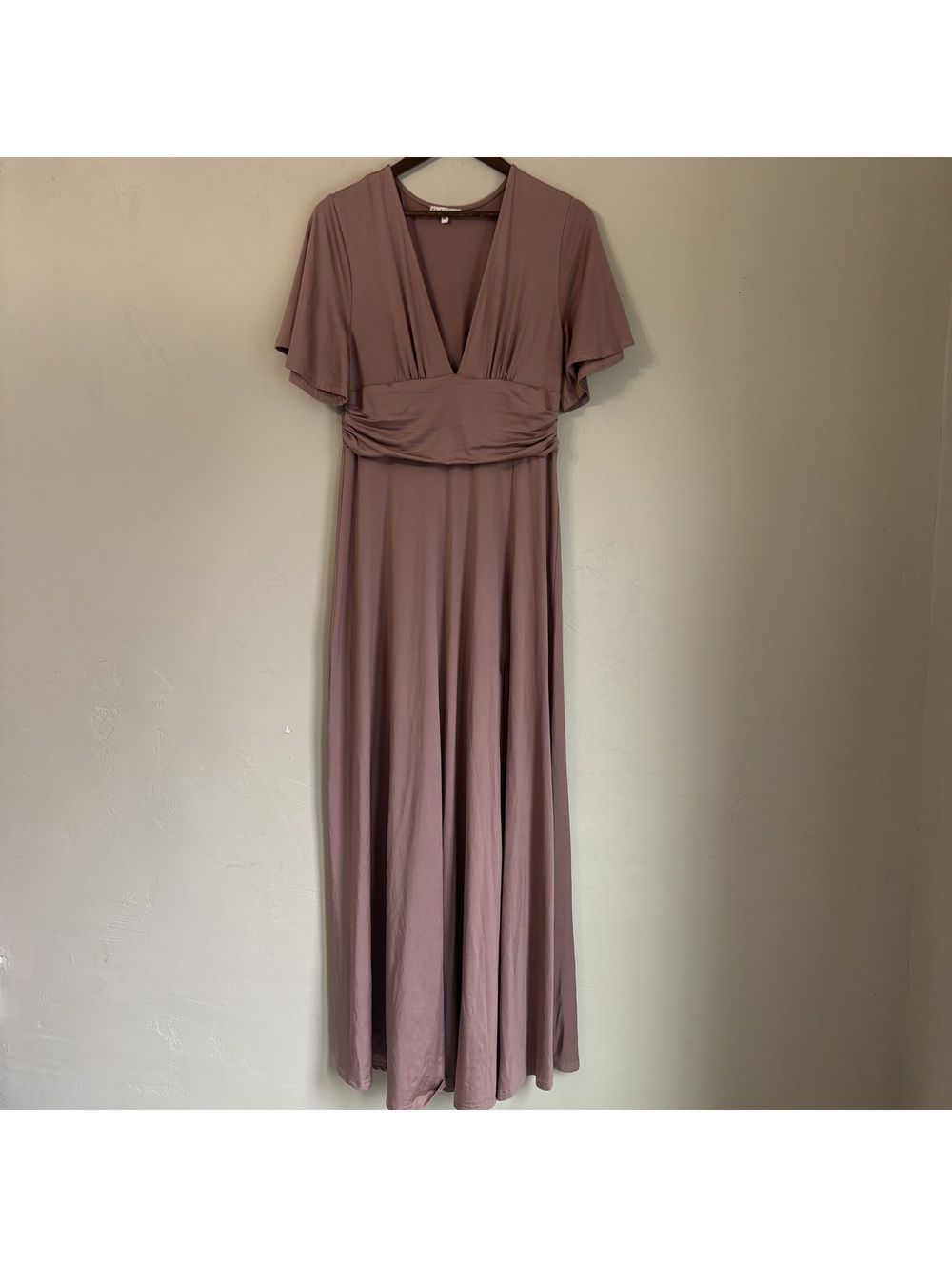 Baltic Born Emberly Mauve Pink Smocked Maxi Dress Short Sleeve Side Slit XL